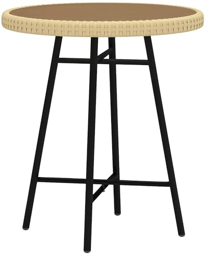 Outsunny Outdoor Couchtisch Garten PE Rattan Beistelltisch mit Kunststoff Holz Tischplatte X-Form Unterstützung für Indoor Outdoor Balkon Terrasse Naturholz-Finish