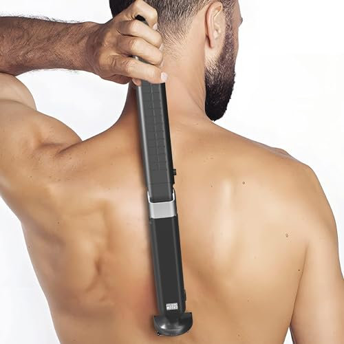Groom Essentials - Afeitadora eléctrica de espalda para hombre, extensión de 150°, mango extensible, afeitadora multifuncional para espalda, fácil de viajar, diseño plegable (funciona con pilas,