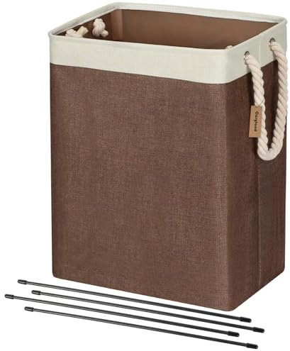 COSYLAND Panier à Linge 65L, Corbeille à Linge Pliable en Jute et Coton avec Doublure Imperméable, Bac à Linge Laundry Basket avec Poignées pour Salle de Bain, Chambre, Buanderie - Beige/Marron