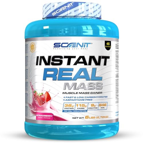 Instant Real Mass - 2,72 kg - Gainer Prise de Masse - Gainer Mass - Proteine mass gainer - Mass Gainer - Weight Gainer - Proteine Gainer - Gainer avec Creatine (2,72 kg, Fraise)