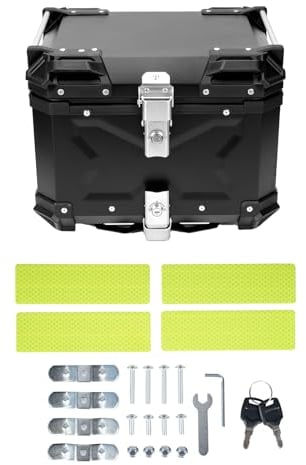 awliye 45L Topcase Motorrad 10kg Tragen Wasserdicht Motorrad Top Box Belastung Aluminium Heckbox mit Sicherheitsschloss Reflektierendem Sticker Motorradkoffer Gepäck