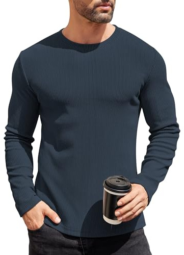 COOFANDY Herren Strickpullover mit Rundhals Slim Fit Casual Leicht Winterpullover Basic Männer Pullover Navy Blau L