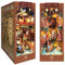 AOXCHEN DIY Book Nook Kit, Serre-Livres en Bois 3D, Décor D'insertion de Bibliothèque avec Lumières À Induction LED, Culture Chinoise Ornements