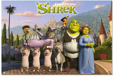 Grupo Erik Poster Kunstdruck Dreamworks Shrek - Deko Wohnzimmer oder Deko Schlafzimmer - Wandbild - Größe 61 x 91 - Offizielle Dreamworks Shrek Fanartikel, Grün