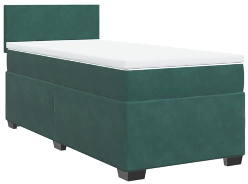 vidaXL Boxspringbett, Polsterbett Bett mit Matratze LED, Bettgestell mit Kopfteil Lattenrost, Einzelbett für Schlafzimmer, Dunkelgrün 80x200cm Samt