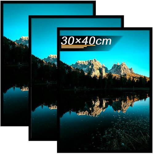 Tinkeps Cadre 30 x 40 cm, Lot de 3 Cadre Photo Noir, à Suspendre Horizontalement ou Verticalement au Mur, avec Plaque en Acrylique Transparent et Incassable