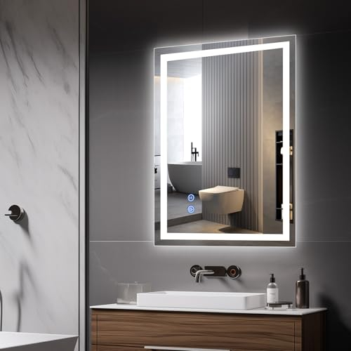 Youyijia Spiegel Mit Beleuchtung, 70x50 cm Badspiegel Mit Touch-Schalter Beschlagfrei, Badezimmerspiegel Mit Beleuchtung, Spiegel Bad 3 Lichtfarben Dimmbar, 3500K-6500K