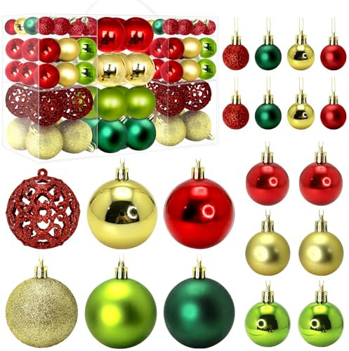 Weihnachtsbaumschmuck-Set, bruchsicher, 100 Stück Weihnachtskugeln in 3 Größen, Rot, Grün, Gold