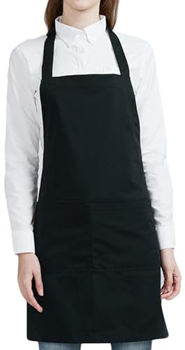 GEMMAHW Kochschürze mit 2 Taschen, Wasserdichte Schürze für Damen und Männer, Latzschürze Maschinenwaschbar, Schwarz Grillschürze, Küchenschürze Damen für BBQ, Restaurant und Café