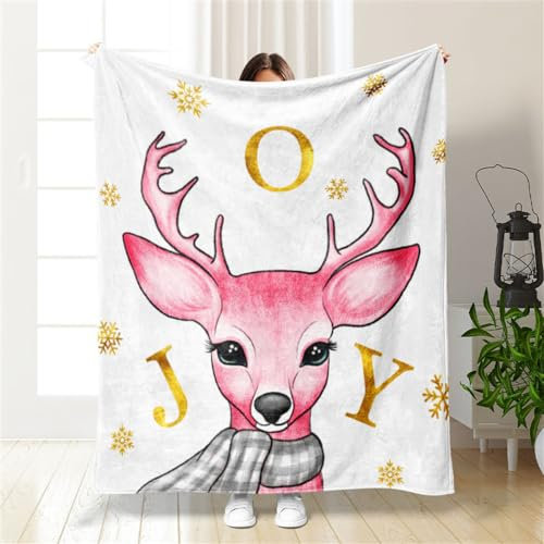Hixingo Kuscheldecke Rosa Weihnachten Decke, Weiche Leicht Flanelldecke Winter Warme Flauschig Wohndecke mit Weihnachtsmuster, als Sofadecke Couchdecke Bettüberwurf (70x100cm,Rosa Rentier)