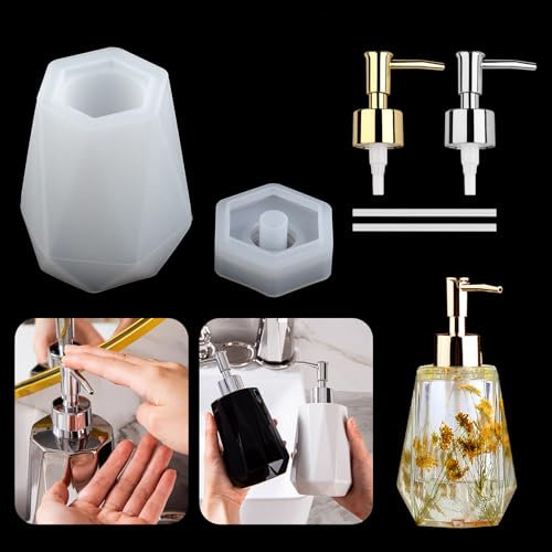 WIKIMO Silikonformen Gießformen Epoxidharz Formen für Seifenspender Mit Pumpe und Strohhalm, Resin Formen Set für DIY Badezimmer (Polygon)
