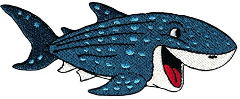 Wal Hai Fisch Blau Aufnäher zum aufbügeln oder aufnähen Bügelbild Aufbügler für Kleidung gestickter Bügelpatch Applikation Patch Größe 11,2 x 4,2 cm
