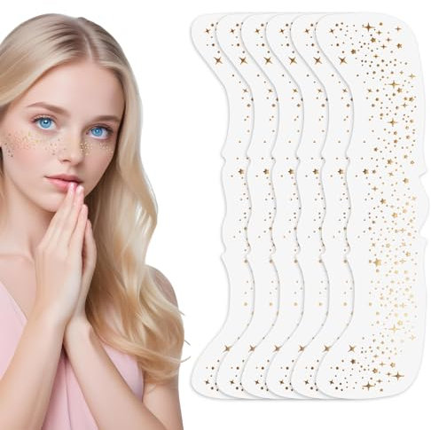 PEOVLVN 6 Pcs Gold Face Glitter Tattoo, Makeup Patches Sparkle Freckles Glow Up Fake Speckles, Cute Accessories for Women (Gold A)