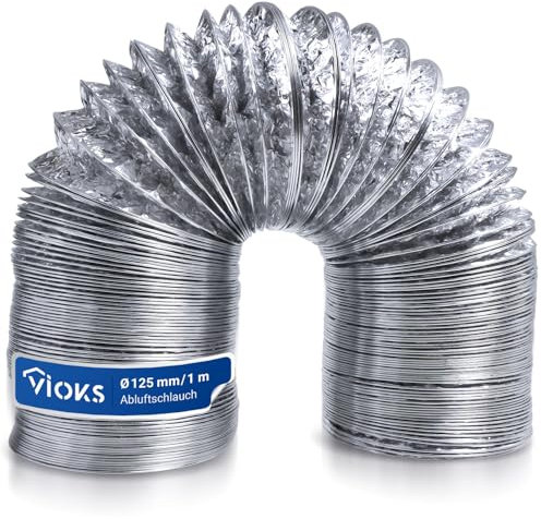 VIOKS Manguera de aire de 1 metro, 125 mm, para sistemas de conductos de aire 125erR, manguera de aire aislante, aire acondicionado, campana extractora, manguera para aire acondicionado móvil, tubo