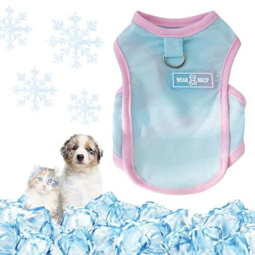 Yaopelky Kühlweste für Hunde, Sommerkleidung mit D-Ring, atmungsaktiv, Welpen-T-Shirt, schnell trocknend, Sonnenschutz, Hunde-Outfits, kühlende Shirts für Outdoor-Aktivitäten (Blau, Größe XL (5,5–7,5