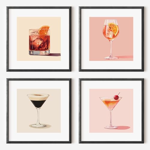MJ-GRAPHICS® Quadratisch Poster Set Cocktails Poster Aperol Bild Espresso Martini Deko Negroni Kunstdruck Wandbild Retro Drinks Martini Negroni Espresso Aperol Vintage Poster - 20x20 cm Ohne Rahmen