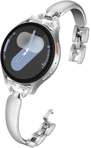 DEALELE Strap Compatible with Samsung Galaxy Watch 7 / FE / 6/5 / 4 40mm / 44mm / 5 Pro 45mm / 3 41mm, 20mm Slim Bling Bangle Metal Bracelet Bracelet for Huawei GT3 42mm / GT2 42mm Women, Silver