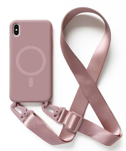 Leather Armor Cover Compatible con iPhone X/XS rimovibile custodia in silicone,[Antiurto] [AntiGraffio] [Antiscivolo] Custodia con Regolabile Collana per Cordino Collana Necklace Cover Corda-Rosa