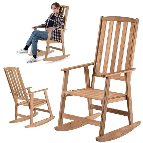 KADAX Schaukelstuhl mit Armlehnen, Schaukelsessel aus Holz, Garten-Schaukelstuhl, Holzstuhl, Gartenschaukelstuhl, Relaxstuhl, Gartenstuhl (Dunkel)