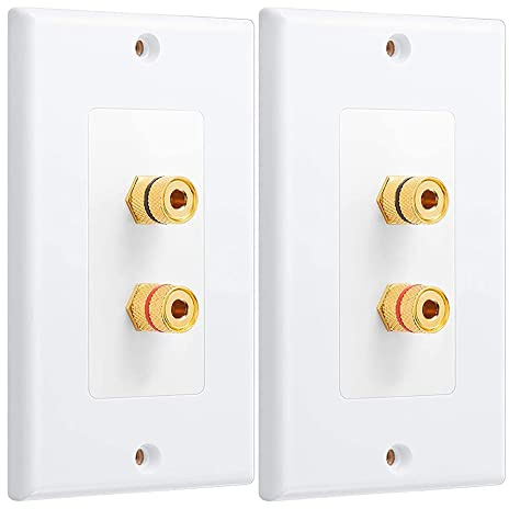Nihcora 2 Pack Single Gang 1.0 Speaker Wire Wall Plate (Banana Plug Wall Plate) for 1.0 Speaker, White