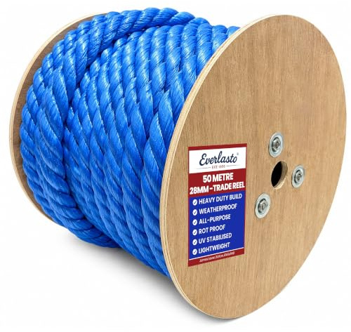 50M Trade Reels - Everlasto Blue Polypropylene Rope 6mm 8mm 10mm 12mm 14mm 16mm 20mm 24mm (28MM)