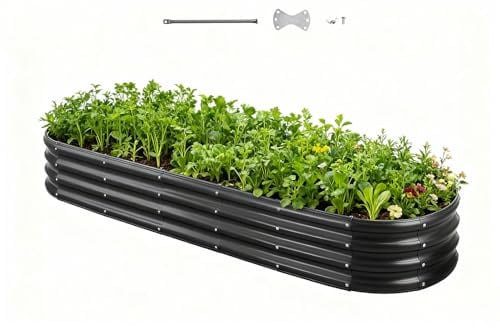 VEVOR Potager Surélevé Métal 240x60x29 cm Carré Potager Surélevé Galvanisé Lit de Jardin Ovale Bac de Jardinage Fond Ouvert pour Culture Légumes Fleurs Herbes Aromatiques Plantes Grasses, Gris Foncé