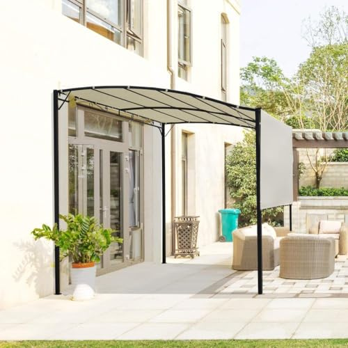 Gazebo pergolato da esterno con tendalino laterale estensibile, parasole per giardino, camper, terrazza, porte e finestre