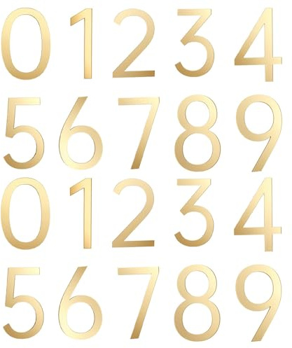 20PCS Gold Door Numbers, 2 Sets 0-9 House Numbers for Outside | Weatherproof Self-Adhesive Mailbox Numbers, 3D Acrylic Reflective for Residence, Outside Mailbox, Apartment, Office