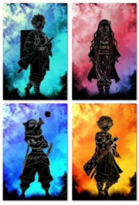 Generisch Anime Slayer Leinwand Poster, 4-teiliges Wandkunst-Set im japanischen Anime Salyer Stil für Schlafzimmer, Wohnheim, Wohnzimmer, Jungenzimmer & Männerhöhle Ungerahmt 20 x 30 cm