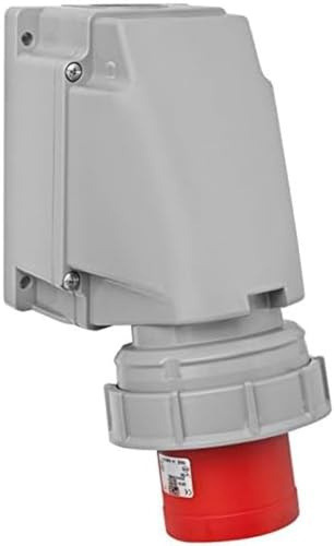 PCE 535-6 CEE-Wandgerätestecker 63A 5p 6h IP67 Power Twist - Rot | Abgewinkelter Industriestecker 400V, Kraftstromstecker mit vernickelten Messingkontakten und Schraubklemmen