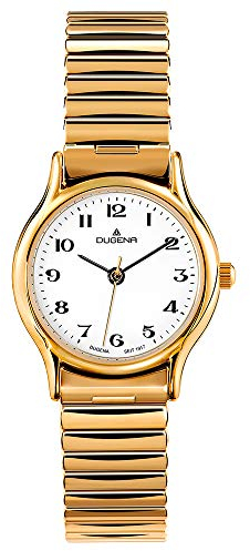 Dugena Damen-Armbanduhr 4460535 Vintage Comfort, Quarz, weißes Zifferblatt, Edelstahlgehäuse, Mineralglas, Edelstahl-Zugband, 3 bar