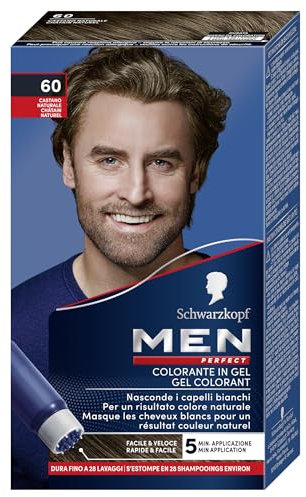 Schwarzkopf, Men Perfect, Tinta Colorante in Gel, Copertura dei Capelli Bianchi Effetto Naturale, Tonalità 60 Castano Naturale