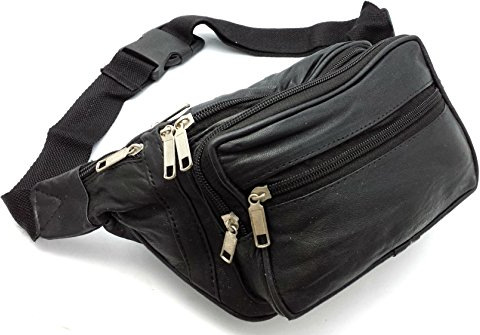 ODS:UK® Real Leather Bum Waist Bag Travel Holiday Money Belt Pouch Black Change BUMBAG