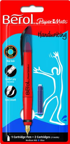 Berol Handwriting Fountain Pen with Medium Nib, Blue, Box of 12