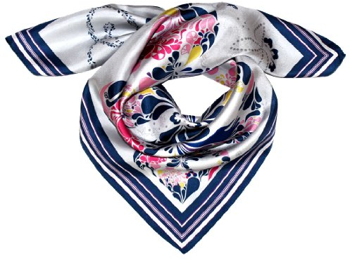 LORENZO CANA Foulard pour la femme – écharpe de 100% soie pour le printemps et l´été, carré avec les mesures de 70 x 70 cm – une sensation de luxe en bleu foncé gris rose jaune blanc