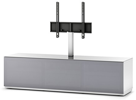 Sonorous Sta 161T pmad3036-wht de Gry de BS Stehende Meuble TV bas Avec suspension TV Roulettes caché, caisse blanche, surface supérieure, Blanc trempé verre et porte à rabat avec tissu acoustique Gris