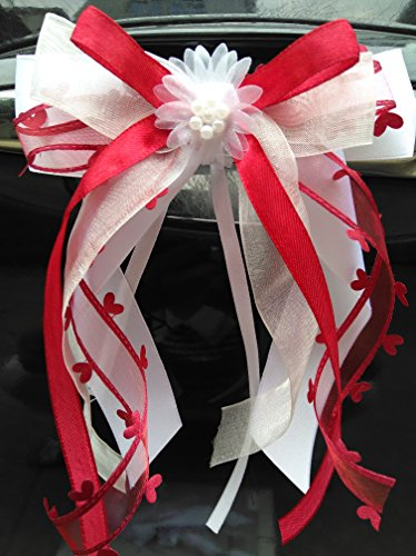 Miya@ 10 hochwertige Handgemacht Weiss Antenneschleifen mit Herzschleifen aus Satin, Auto Schleifen, Hochzeit Deko, Autoschmuck (3cm weinrot)