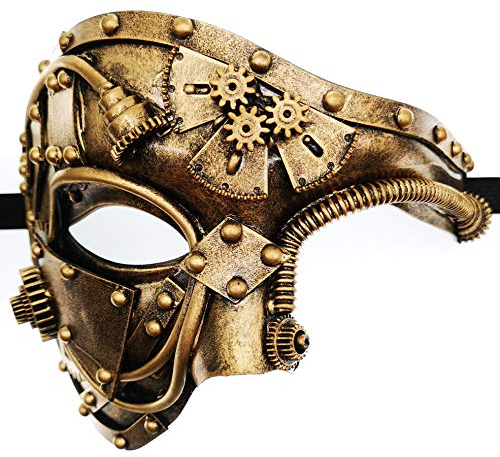 Ubauta Steampunk Metall Cyborg Venezianische Maske,Gold Maskerade Maske für Halloween Kostümparty/Phantom der Oper/Karneval Ball