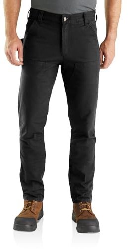 Carhartt Pantalón de Trabajo Utilitario Rugged Flex En Algodón de Lona Con Parte Frontal Doble, Pantalones de Trabajo para Hombre, Black, 42W / 32L