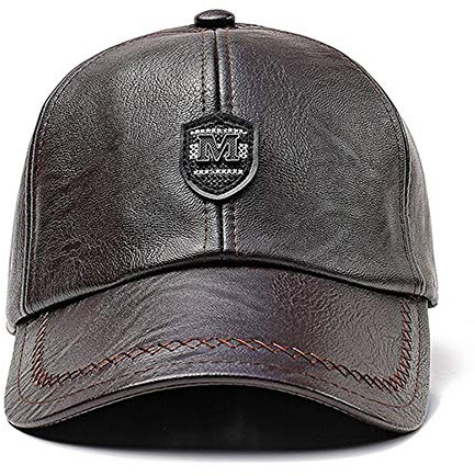 CHENNUO Leder Baseball Kappe mit Ohrenklappen Winter PU Leder Cap Herren