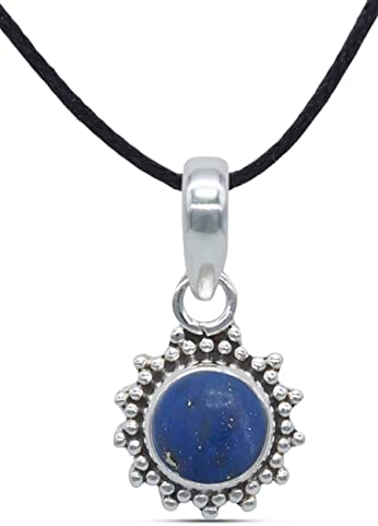 mantraroma Kettenanhänger 925 Silber Lapis Lazuli blauer Stein Edelstein Kettenanhänger Damen Sterling Silber Halskette Anhänger Geschenk (MAH-126-06)