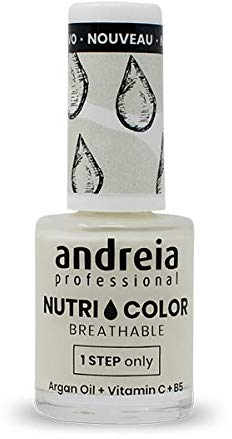 Andreia Professional NutriColor Atmungsaktiver Nagellack - Veganer und Tierversuchsfreier - Nagelkunst Nagellack mit langanhaltendem Glanz-Finish - Farbe NC2 Creme - 10.5ml