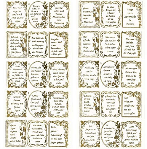 Ideen mit Herz Gravur-Sticker, transparent/gold, 10 Bogen à 10 x 23 cm | Goldene Aufkleber zum Basteln & Dekorieren | Geburtstag, Weihnachten, Rente & mehr (Liebe, Glaube, Hoffnung)