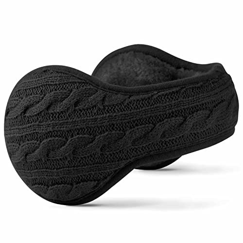Aoico Unisex Winter-Ohrenwärmer, gestrickt, faltbar, warm, für kalte Winter, Outdoor-Skifahren, verstellbar, schützt die Ohren - Schwarz - Erwachsene