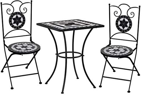 Festnight 3-TLG. Bistro-Set Bistroset Balkonset Gartenmöbel Balkonmöbel Terrassenmöbel Sitzgarnitur aus Tisch & Bistrostuhl Mosaik Keramik Schwarz und Weiß