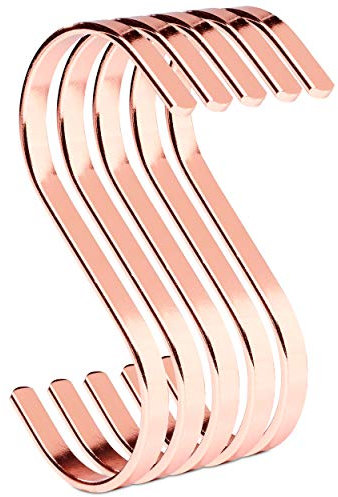 PAMO S Haken Rose Kupfer aus Metall - 5er Set - Küchenhaken aus Edelstahl zum Aufhängen von Pfannen in der Küche oder Kleidung an der Kleiderstange S-Haken Stahl rostfrei (5, Rosegold)