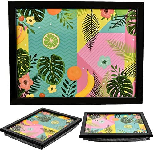MTS Wooden Lap Trays with Bean Bag Cushion - Tropical Fruit Design - Large Padded Tray for Kids and Adults - Suitable for Food, Work, Art, TV, Sofa, Bed - Fantastic Gift for All Ages