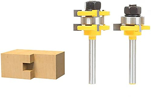 TOPWAY 1/4 Inch Shank Tongue and Groove Router Bit Set 2PCs, 3 Teeth T Shape Woodworking Milling Wood Cutter Tool for Engraving Trimming Machine 133300