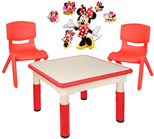 alles-meine.de GmbH Sitzgruppe für Kinder - Tisch + 2 Kinderstühle - Größen & Motiv & Farbwahl - Minnie Mouse/rot - höhenverstellbar - 1 bis 8 Jahre - Plastik - für INNEN & AUß..