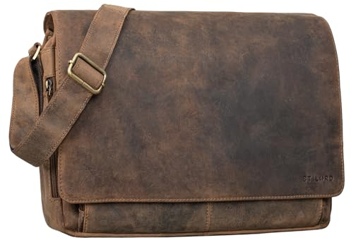 STILORD 'Tom' Vintage Leather Messenger Bag for 15 Inch Laptop | Shoulder Bag for Office Work | Large Genuine Leather Business Satchel Laptop Bag A4, Colour:Calais - Brown
